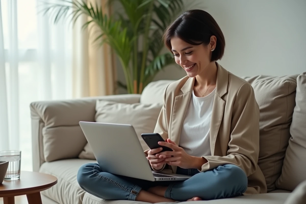 Femme en télétravail utilisant l'authentification à deux facteurs pour sécuriser sa connexion professionnelle