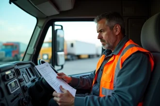 Conducteur de camion au repos dans la cabine moderne