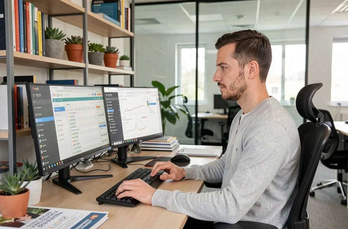 Spécialiste de Digidream Communication dans le Grand Est travaillant sur des outils Google Ads à son poste de travail