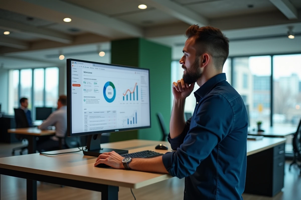 Entrepreneur digital analysant les performances d'un site web pour éviter les erreurs des premiers mois d'activité