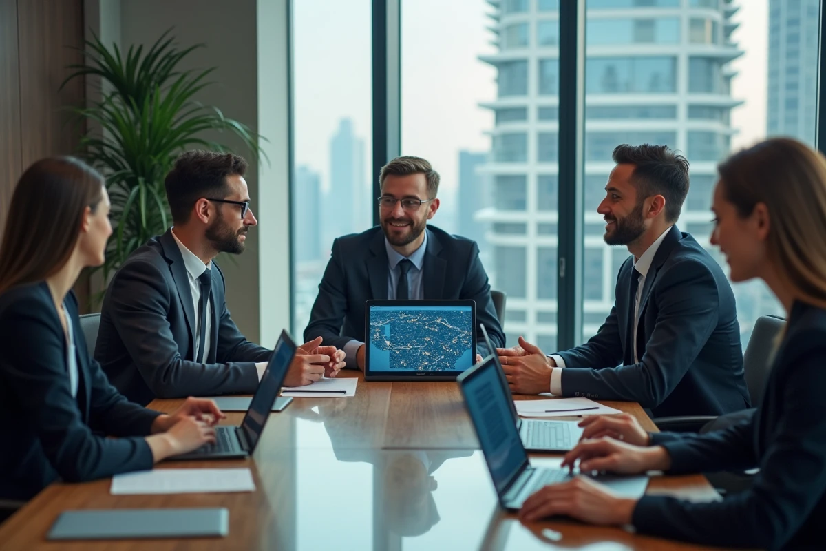 Groupe de professionnels en réunion dans un bureau moderne