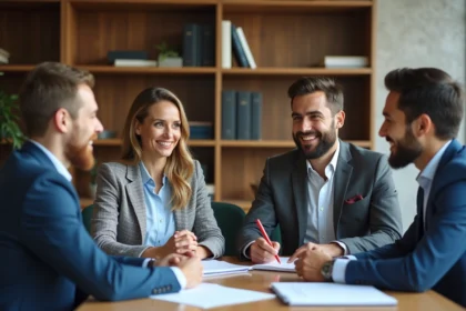 Groupe de professionnels en réunion dans un bureau moderne