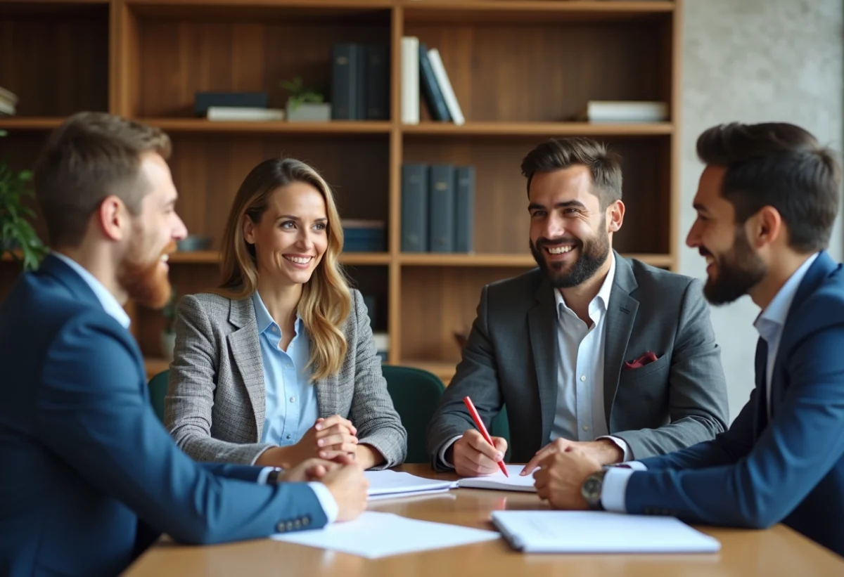 Groupe de professionnels en réunion dans un bureau moderne