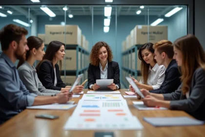 Groupe de professionnels en réunion dans un bureau moderne