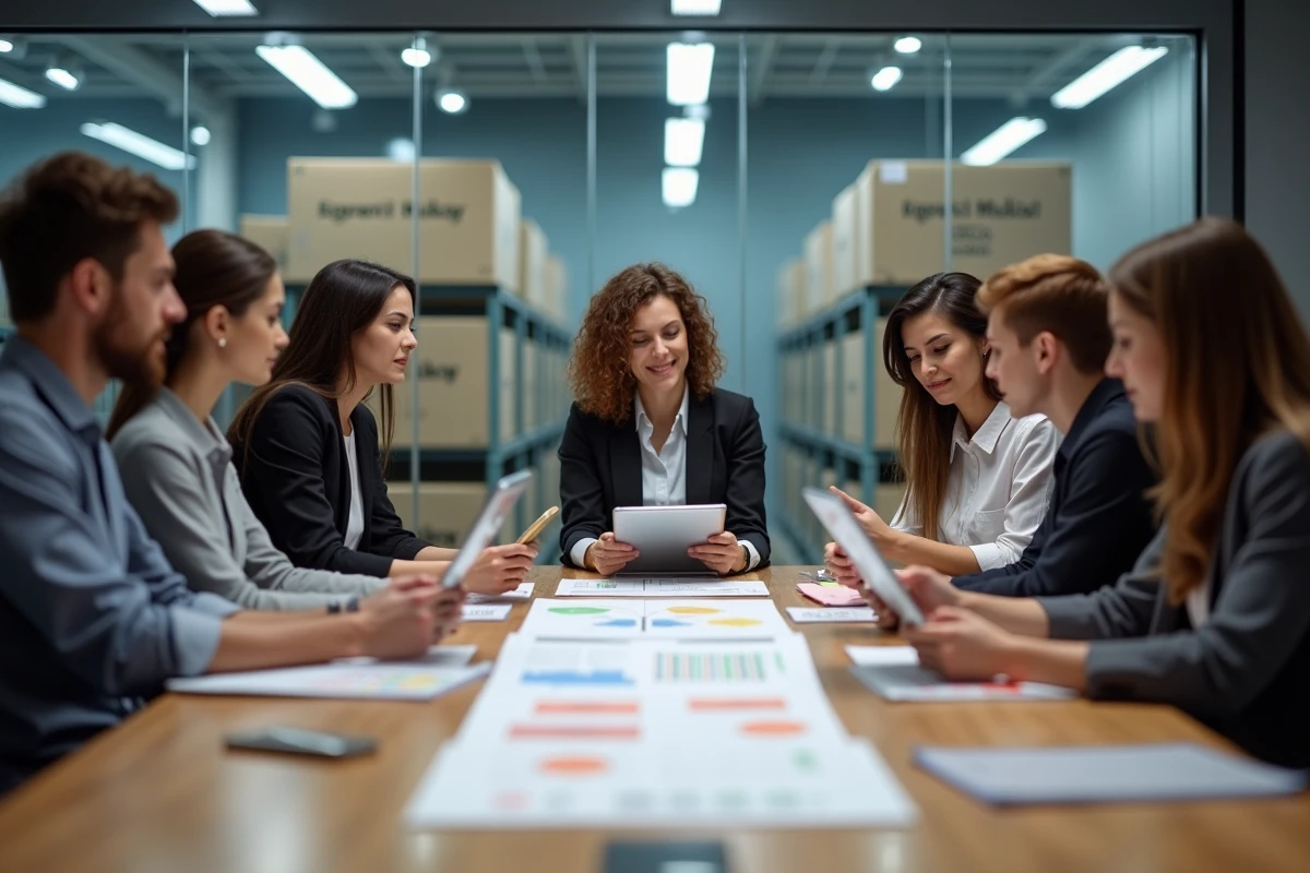 Groupe de professionnels en réunion dans un bureau moderne