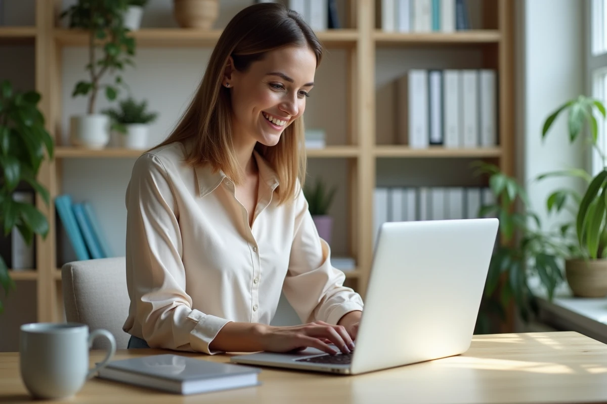 Femme au bureau à domicile travaillant sur son ordinateur