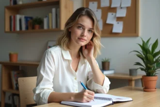 Jeune femme organisée dans son bureau à la maison
