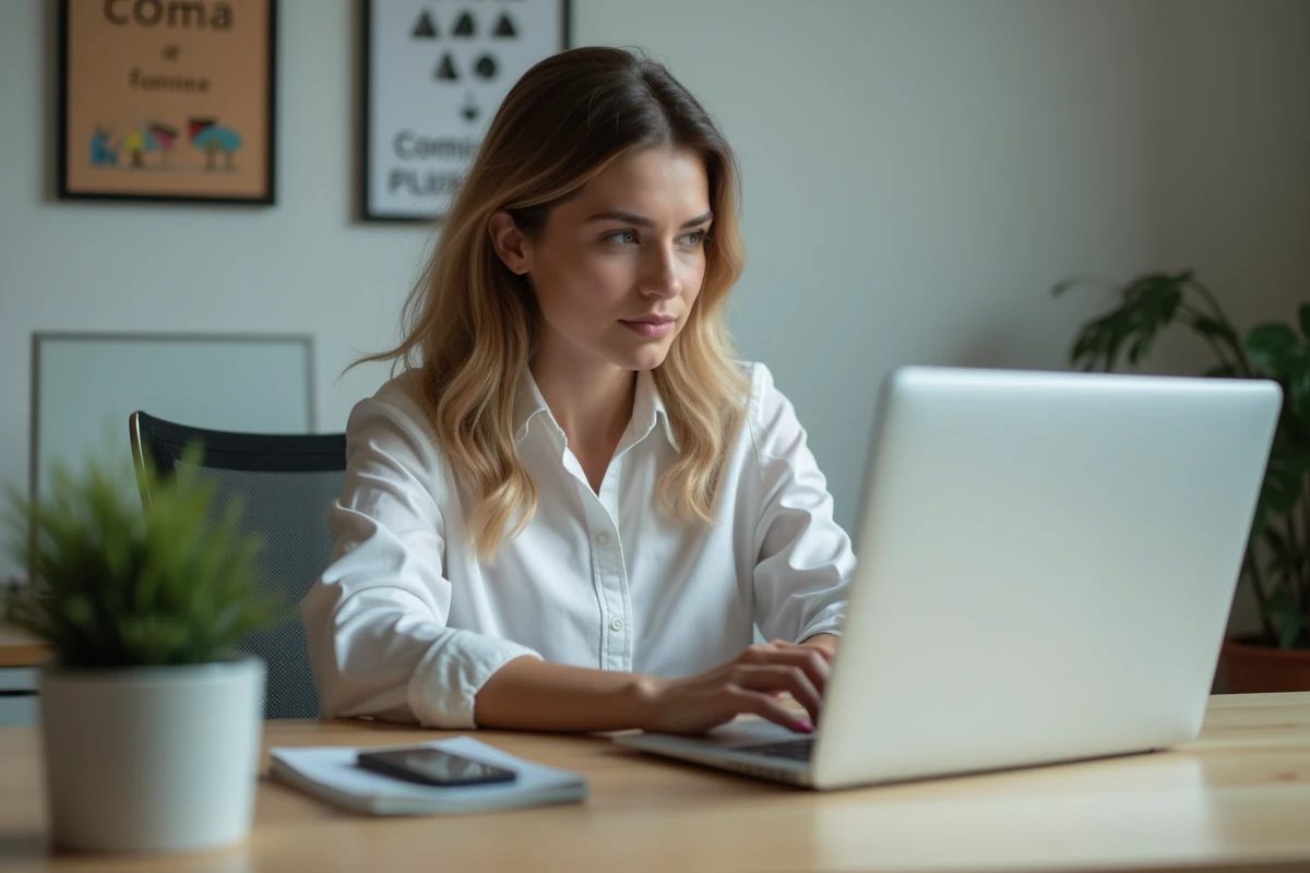 Femme au bureau saisissant son mot de passe pour se connecter