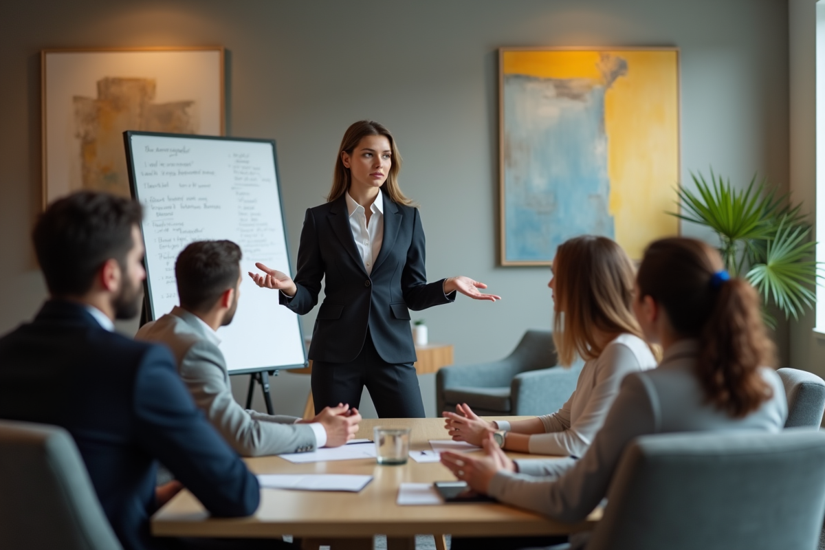 Jeune femme en réunion dans un lounge d
