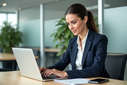 Femme professionnelle vérifiant ses paramètres de confidentialité