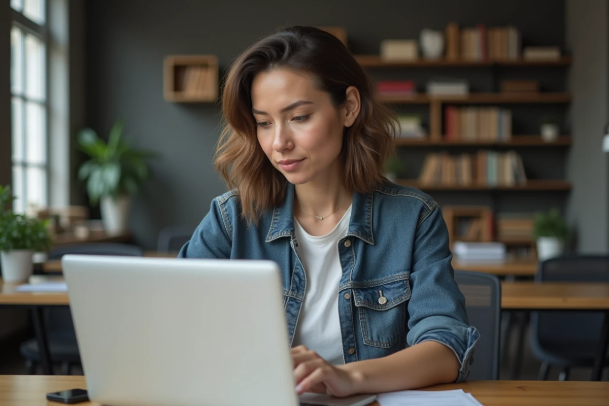 Femme en travail de bureau avec document et ordinateur