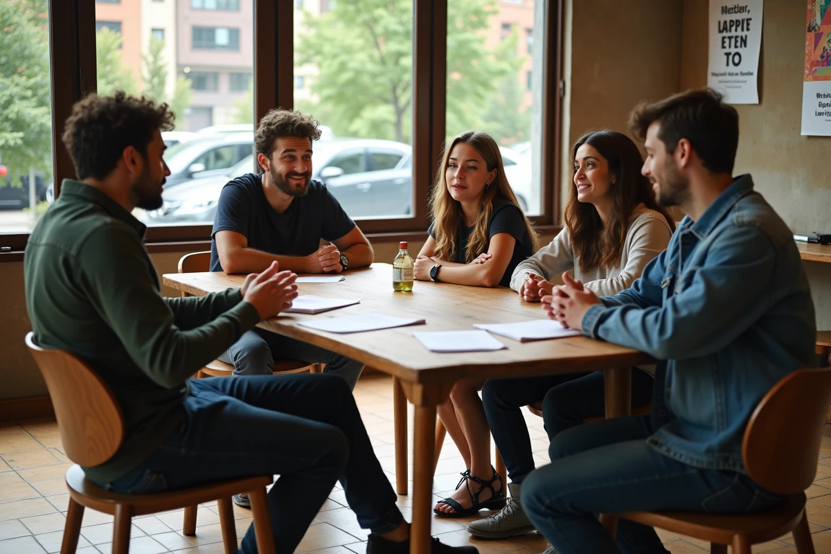 Jeunes adultes discutant autour d