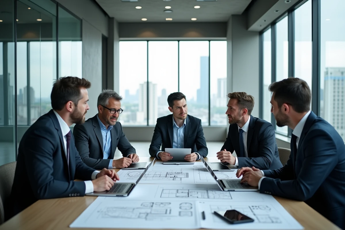 Groupe de professionnels en réunion dans un bureau moderne