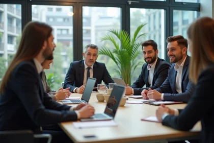 Groupe de professionnels en coworking lors d'une réunion