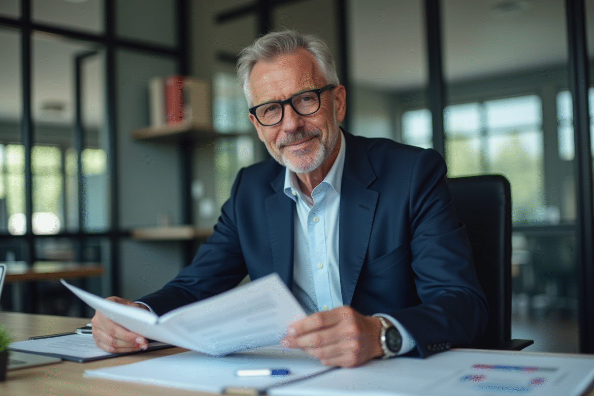 Homme d'affaires en costume dans un bureau moderne