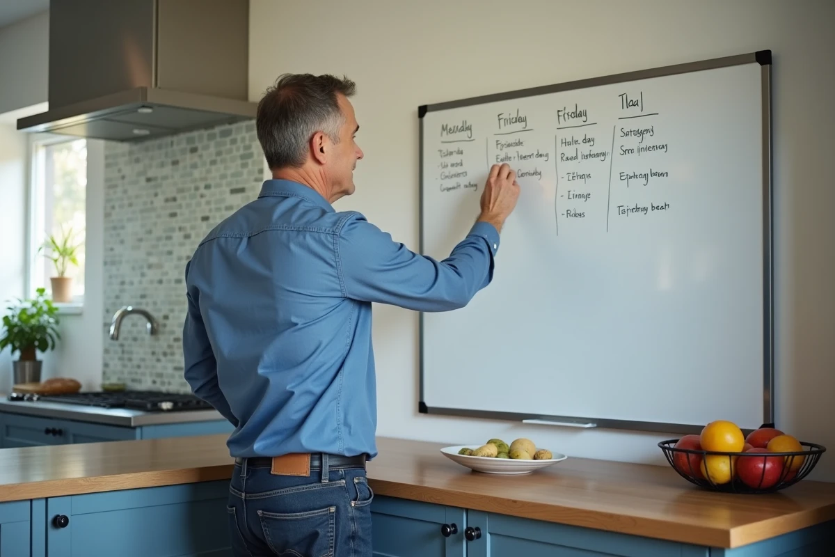 Homme planifiant ses repas dans la cuisine moderne