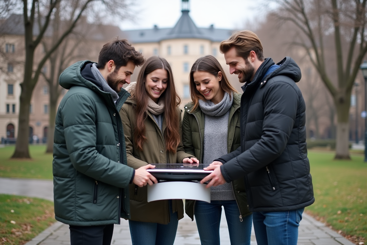 Étudiants slovènes testant un dispositif écologique en ville