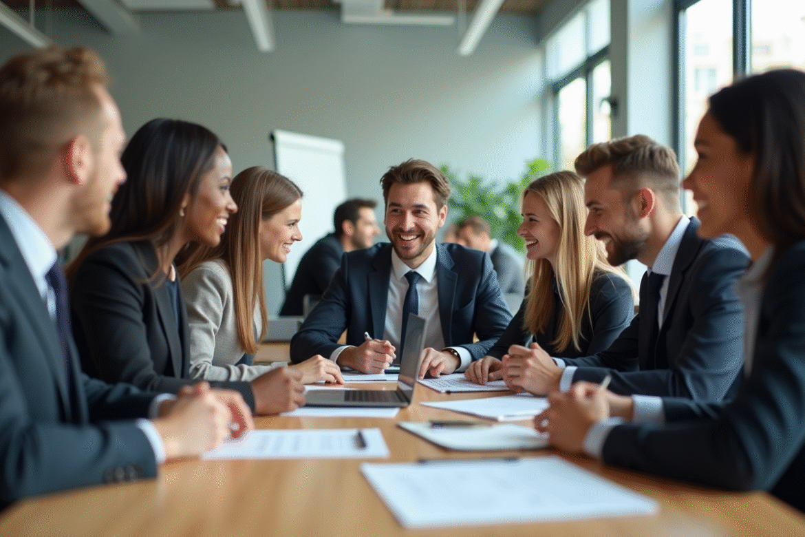 Groupe de jeunes diplômés dans un bureau moderne