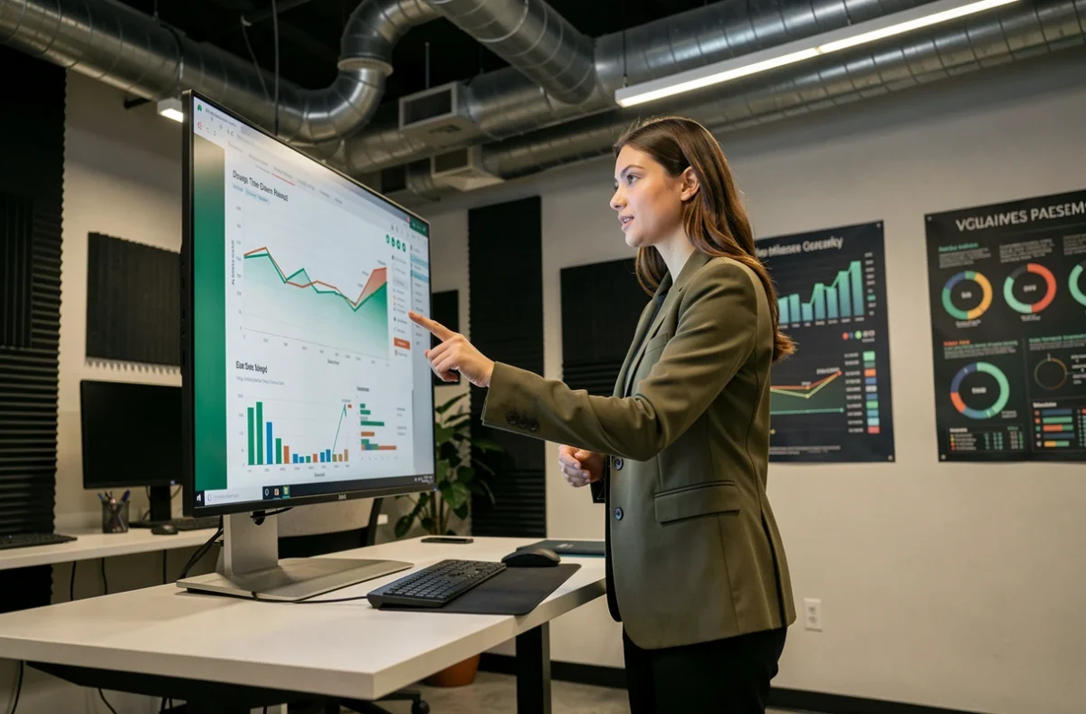 Growth marketer de l'agence LDMarket debout devant un écran affichant des données SEA et de marketing de croissance