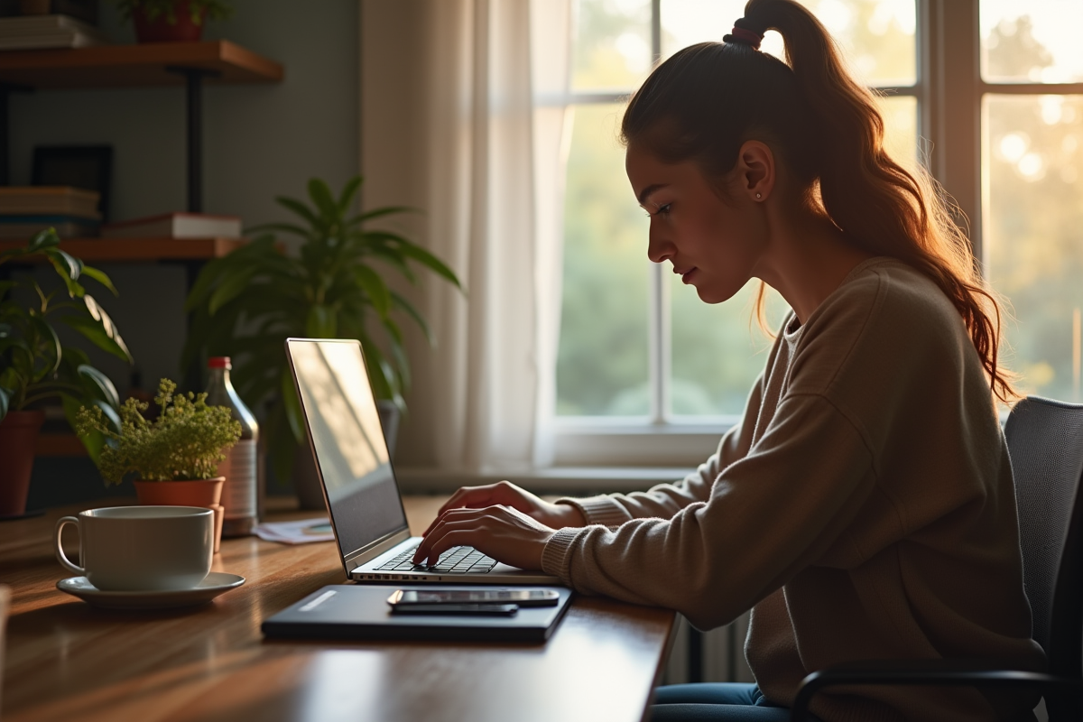 Personne travaillant sur son CV à domicile dans un espace cosy