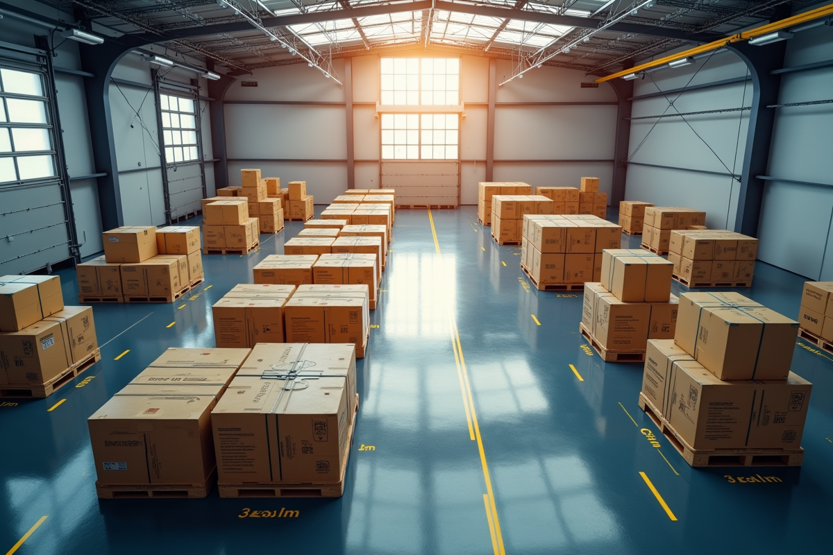 Vue aérienne de palettes dans un centre logistique moderne