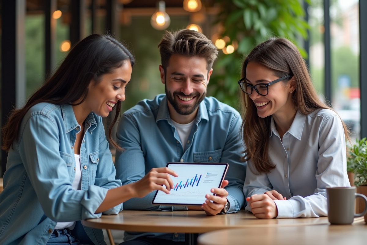 Groupe de jeunes marketeurs en réunion en extérieur