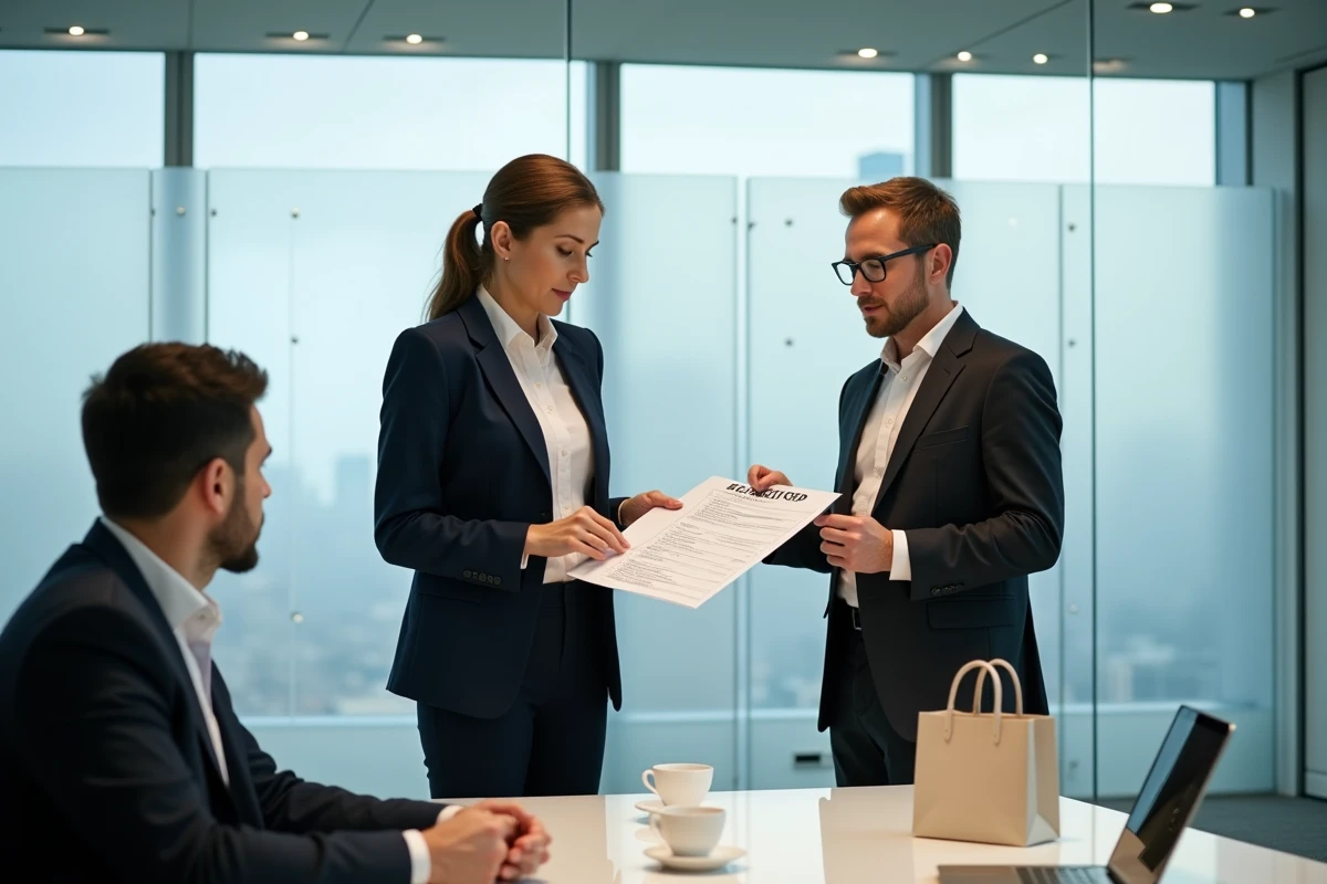 Responsable RH discutant des règles comptables liées aux cadeaux d'entreprise en réunion