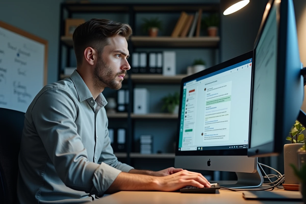 Technicien informatique soumettant une demande d'assistance via le portail intranet d'une compagnie aérienne