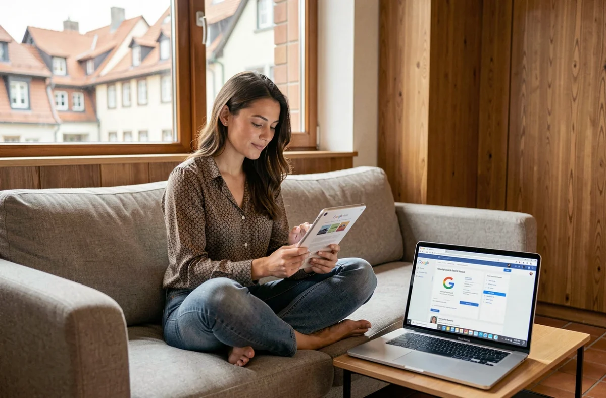 Professionnelle de l'agence Wilkom à Strasbourg travaillant sur le web et le marketing digital dans un espace créatif alsacien